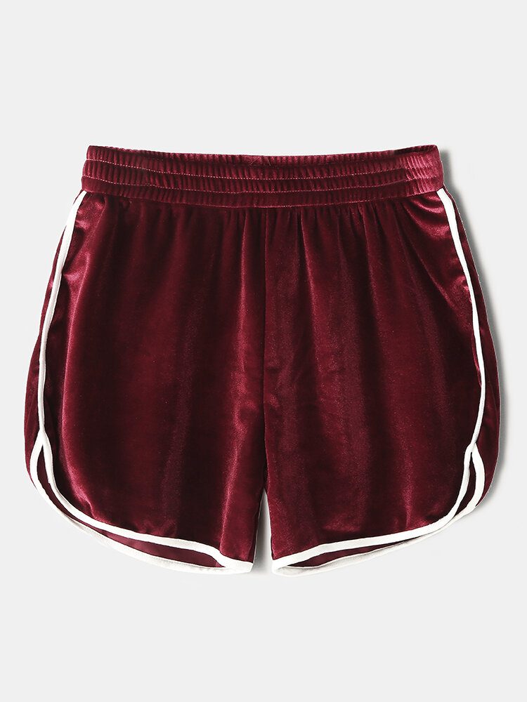 Dame Pluss Størrelse Solid Velvet Kangaroo Lomme Hettegenser Løse Shorts Home Casual Pyjamassett