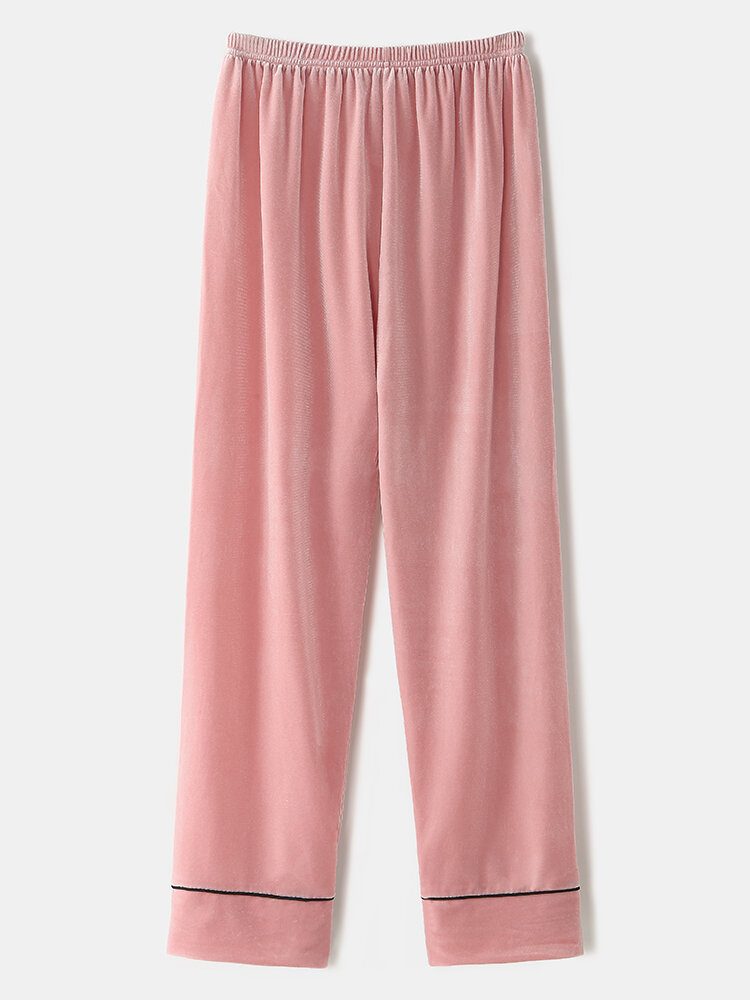 Dame Pluss Størrelse Velvet Lapel Button Løse Rette Bukser Homewear Lounge Solid Pyjamassett