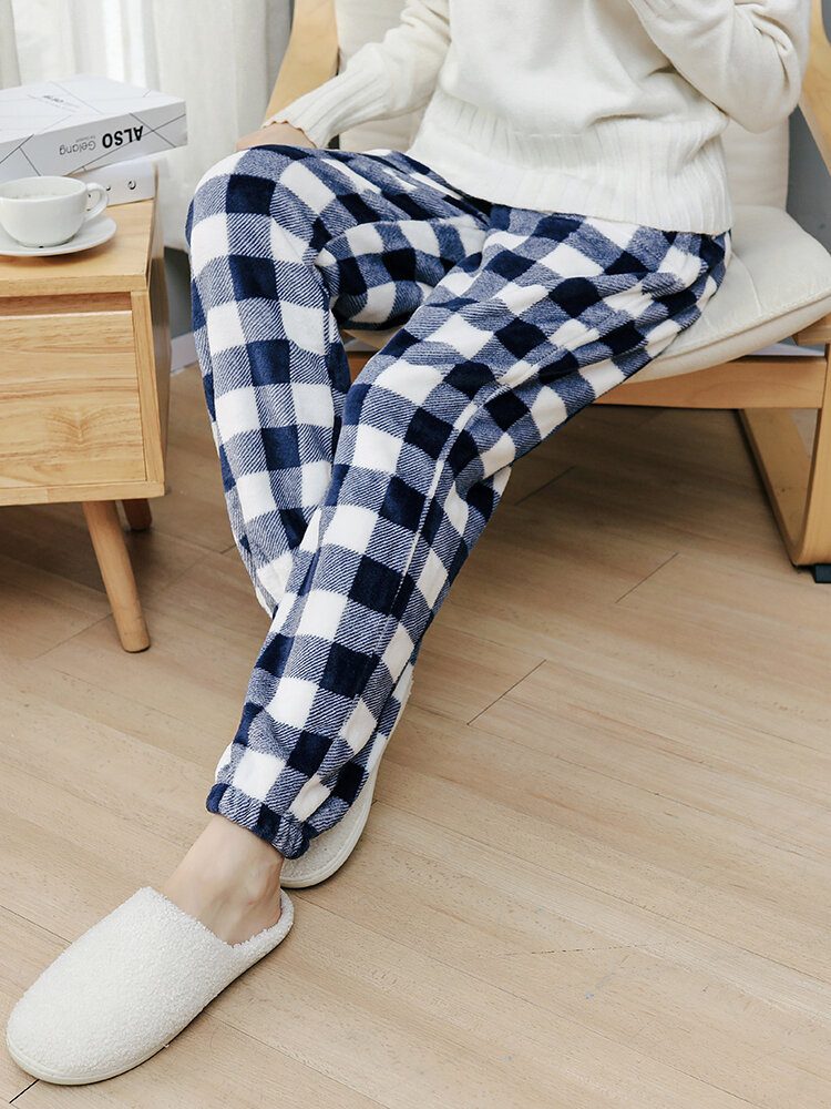 Dame Rutete Mønster Plysj Thicken Warm Home Nightwear Bukser