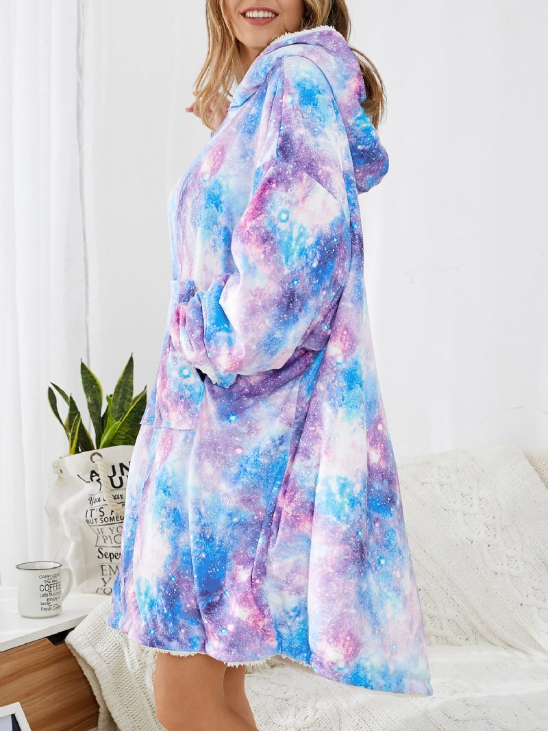 Damedesign Starry Sky Tie Dye Print Overdimensjonert Vendbar Hjemmeklær Fleecefôret Vendbart Teppe Hettegenser Med Lommelomme