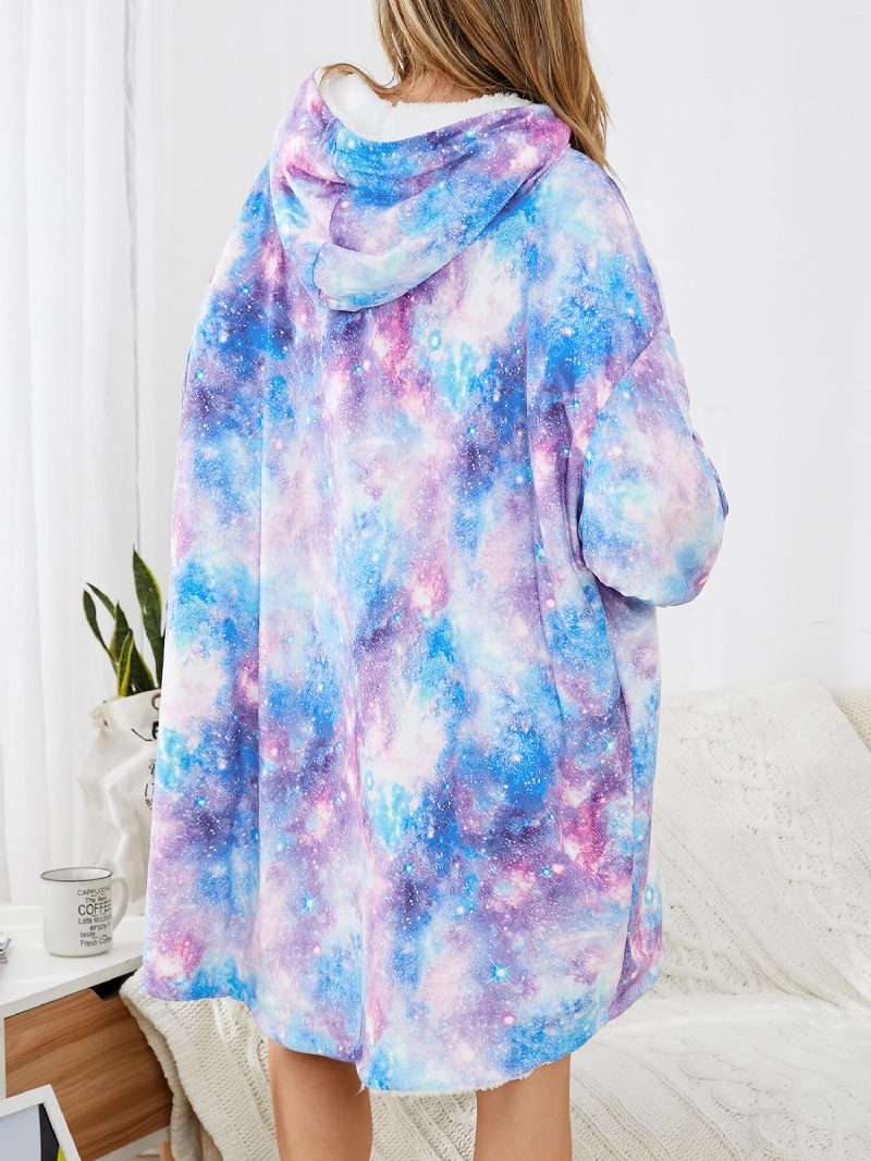 Damedesign Starry Sky Tie Dye Print Overdimensjonert Vendbar Hjemmeklær Fleecefôret Vendbart Teppe Hettegenser Med Lommelomme