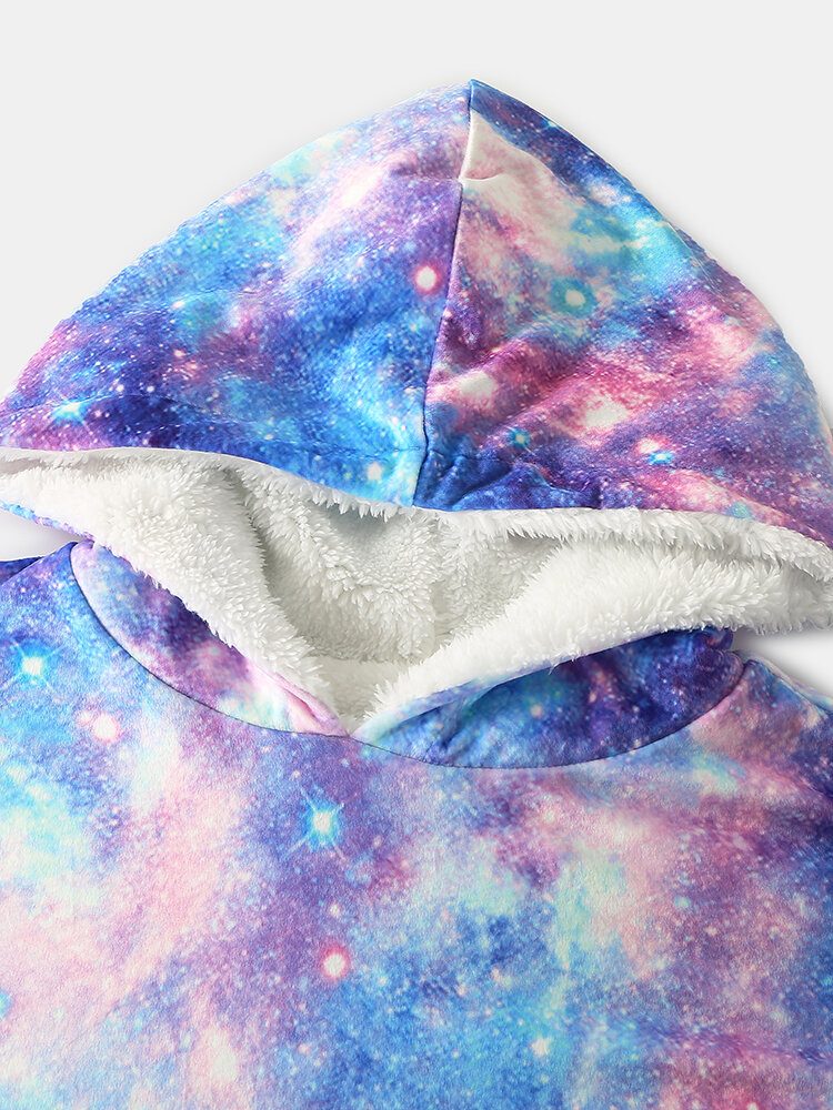 Damedesign Starry Sky Tie Dye Print Overdimensjonert Vendbar Hjemmeklær Fleecefôret Vendbart Teppe Hettegenser Med Lommelomme