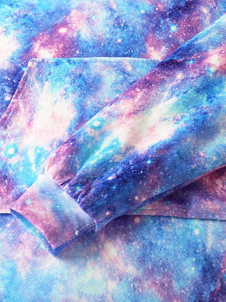 Damedesign Starry Sky Tie Dye Print Overdimensjonert Vendbar Hjemmeklær Fleecefôret Vendbart Teppe Hettegenser Med Lommelomme