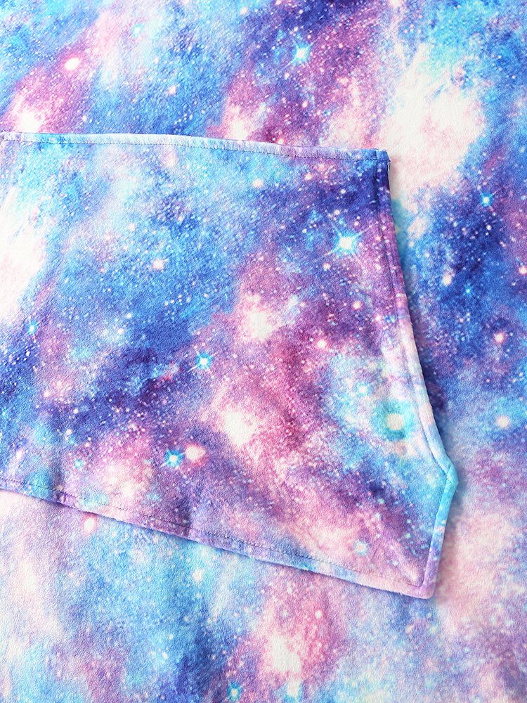 Damedesign Starry Sky Tie Dye Print Overdimensjonert Vendbar Hjemmeklær Fleecefôret Vendbart Teppe Hettegenser Med Lommelomme