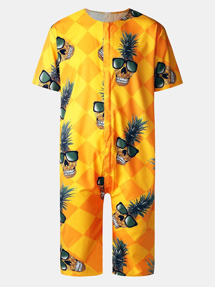 Funny Pineapple For Menn \uff06geometrisk Trykk Rundhals Kortermet Uformelle Jumpsuits