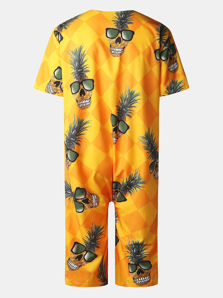 Funny Pineapple For Menn \uff06geometrisk Trykk Rundhals Kortermet Uformelle Jumpsuits