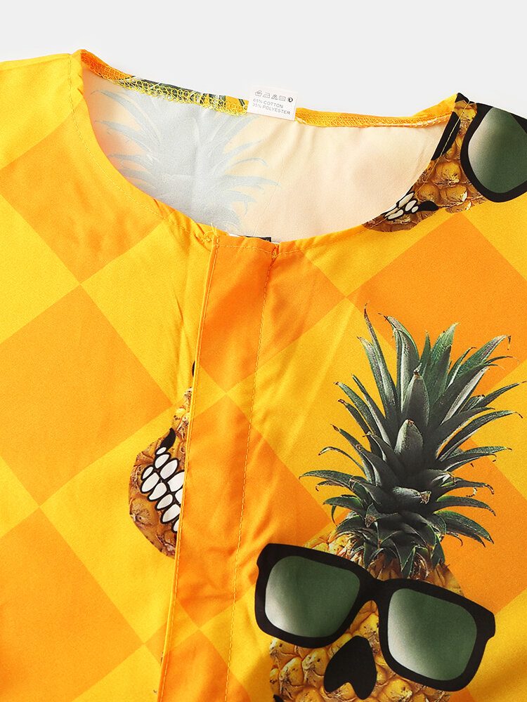 Funny Pineapple For Menn \uff06geometrisk Trykk Rundhals Kortermet Uformelle Jumpsuits