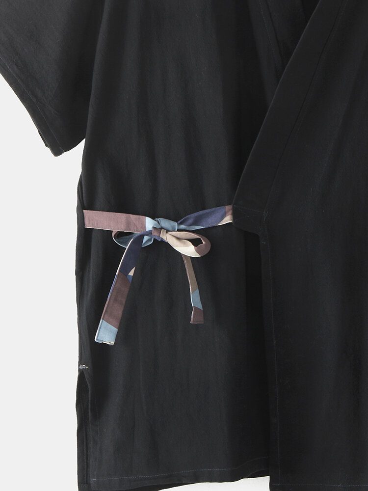 Herre Med Geometrisk Trykk V-hals Topp Elastisk Midjelomme Japansk Stil Badstuedrakt Hjemmepyjamas