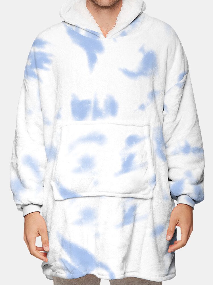 Herre Thicken Tie-dye Fleeceforet Varmt Løst Hjemmeteppe Hettegenser Med Kengurulomme