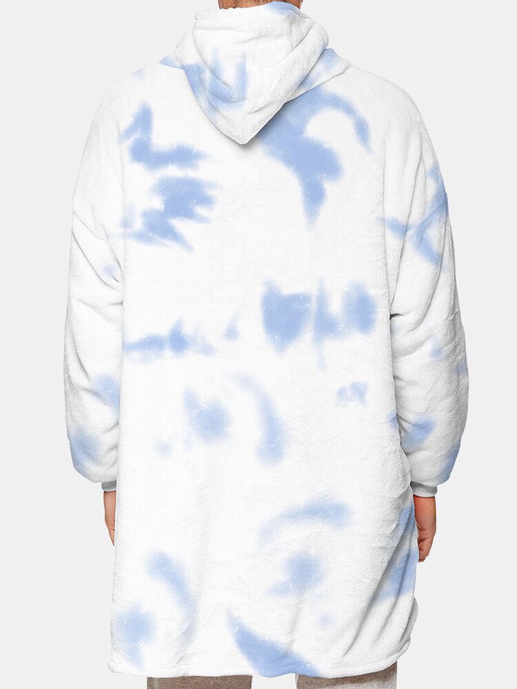 Herre Thicken Tie-dye Fleeceforet Varmt Løst Hjemmeteppe Hettegenser Med Kengurulomme