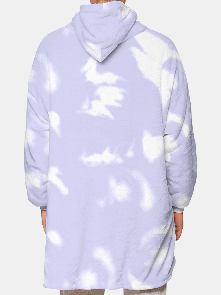 Herre Tie-dye Print Fleeceforet Tykt Løst Teppe Hettegenser Med Kengurulomme