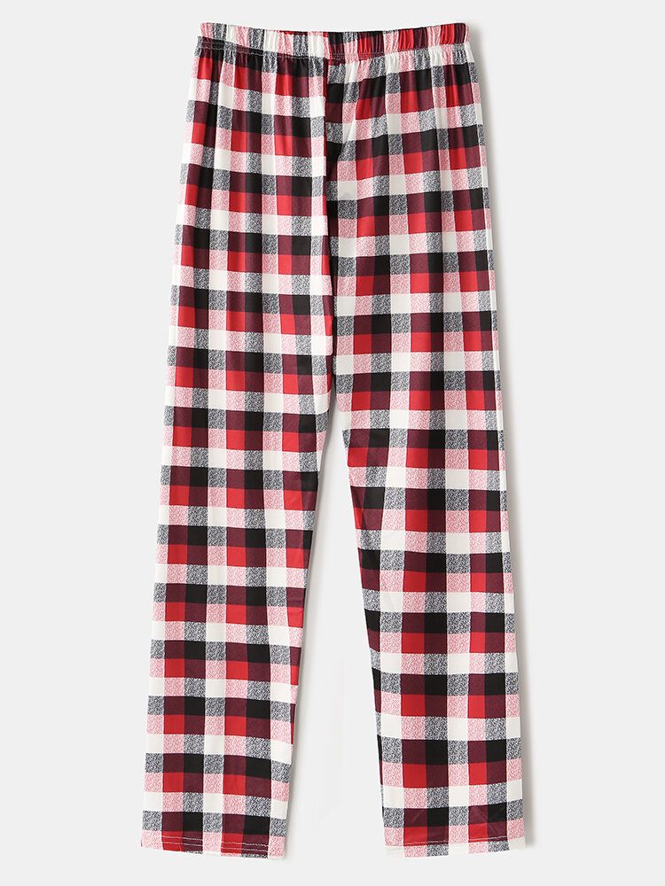 Julestil Kvinner Søt Elg Print Pullover Plaid Elastisk Løs Midjebukser Hjem Pyjamassett