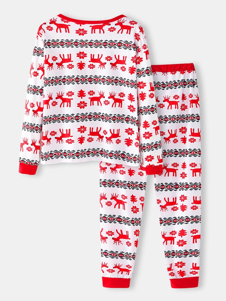 Kvinner Jul Tegneserie Print V-hals Pullover Elastisk Midje Løse Bukser Hjem Uformelt Pysjamassett