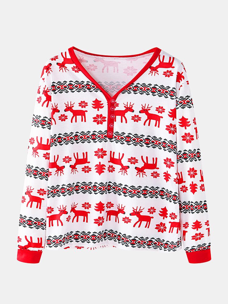 Kvinner Jul Tegneserie Print V-hals Pullover Elastisk Midje Løse Bukser Hjem Uformelt Pysjamassett