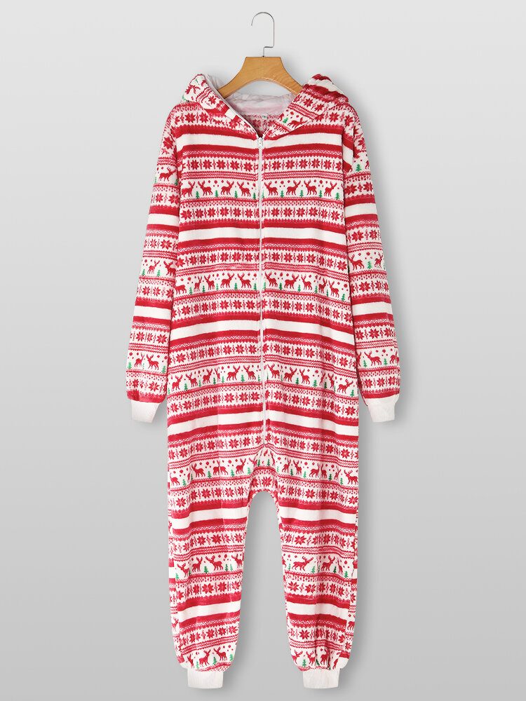 Kvinner Julestil Print Søt Elk Hette Glidelås Forside Lomme Hjem Koselige One Piece Jumpsuits