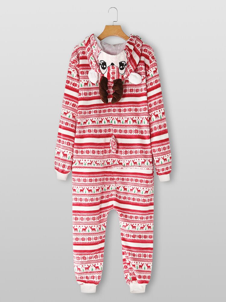 Kvinner Julestil Print Søt Elk Hette Glidelås Forside Lomme Hjem Koselige One Piece Jumpsuits