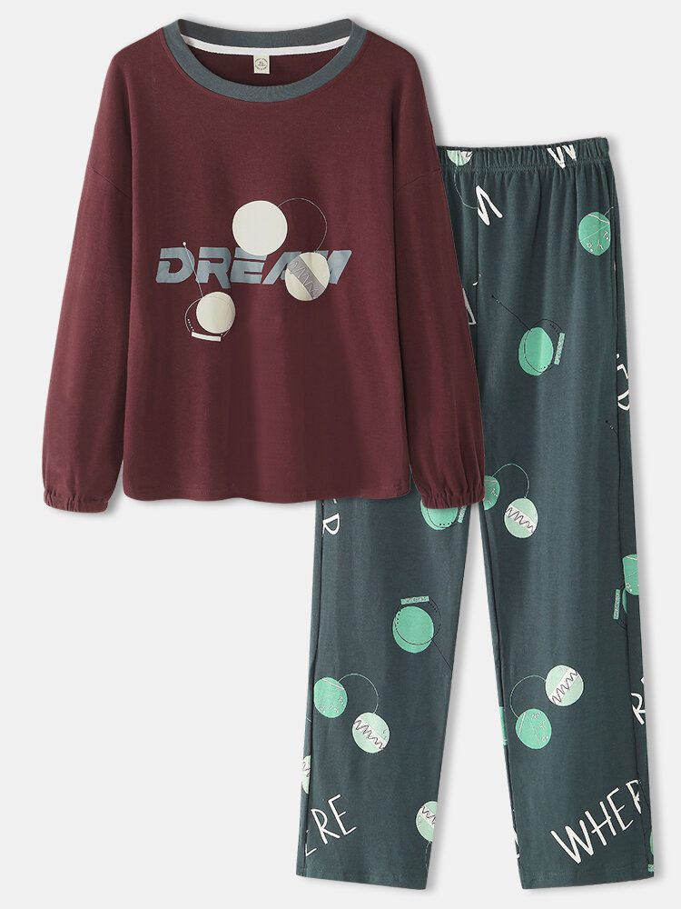 Kvinner Letter Prikk Print Drop Skulder Pullover Pullover Hjem Uformell Pyjamas