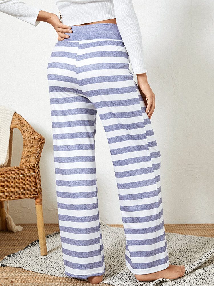 Kvinner Pluss Størrelse Stripet Brief Style Snøring Midje Løs Daglig Hjemme Pyjamas Bukser