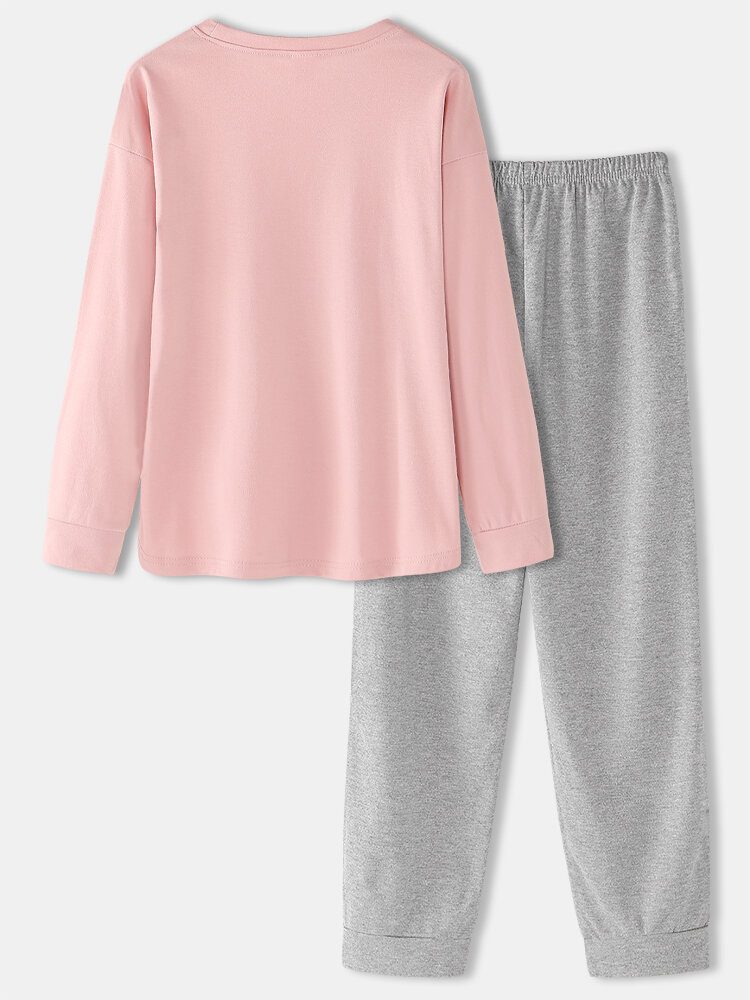 Kvinner Tegneserietrykk Rosa Pullover Elastisk Midjelomme Hjemme Fritidspyjamas