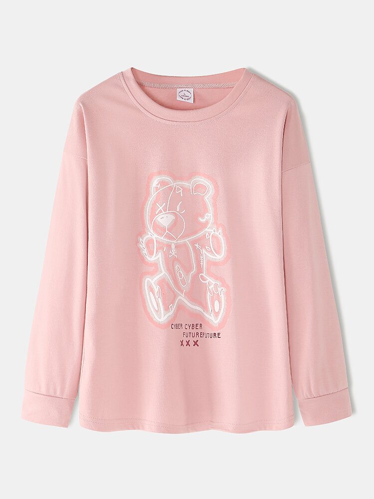 Kvinner Tegneserietrykk Rosa Pullover Elastisk Midjelomme Hjemme Fritidspyjamas