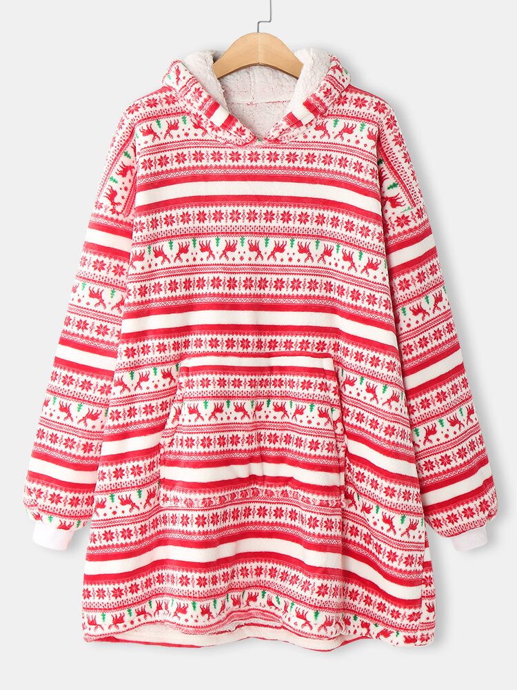 Kvinner Tykk Jul Snøfnugg Elg Print Flanell Fleece Fôret Varm Pyjamas