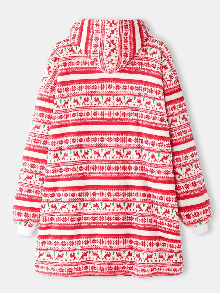 Kvinner Tykk Jul Snøfnugg Elg Print Flanell Fleece Fôret Varm Pyjamas