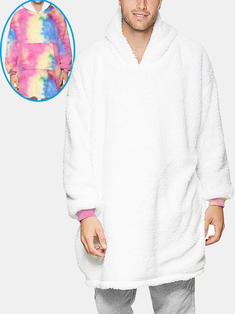 Slipsfarge For Menn Tosidig Slitesterk Fleece Oversized Teppe Hettegenser Loungewear Med Praktisk Lomme