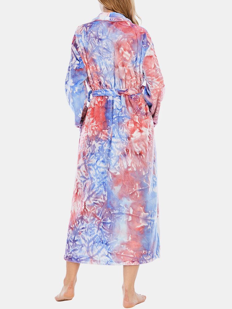 Tie Dye Dame Flanell Langermet Dobbel Pocket Hjem Nattøy Badekåper