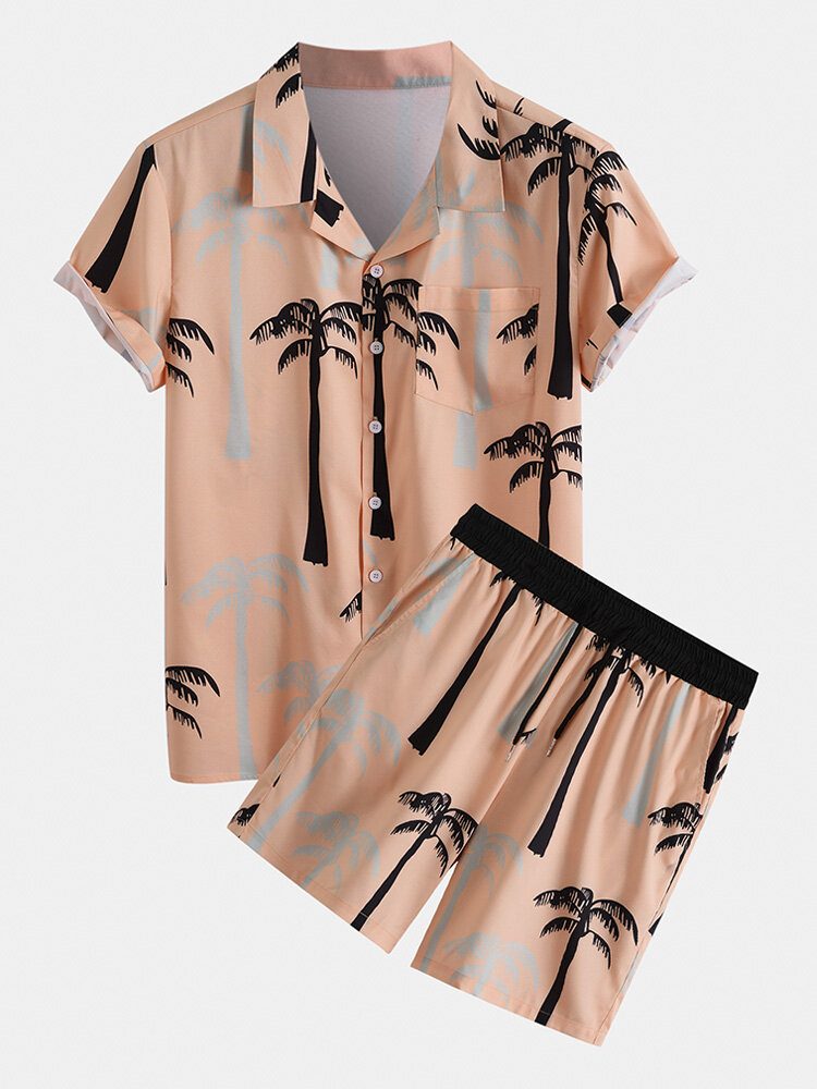 Tropical Coconut Tree Print Revere Collar Holiday To-decks Antrekk