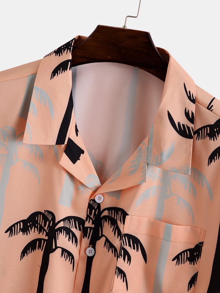 Tropical Coconut Tree Print Revere Collar Holiday To-decks Antrekk