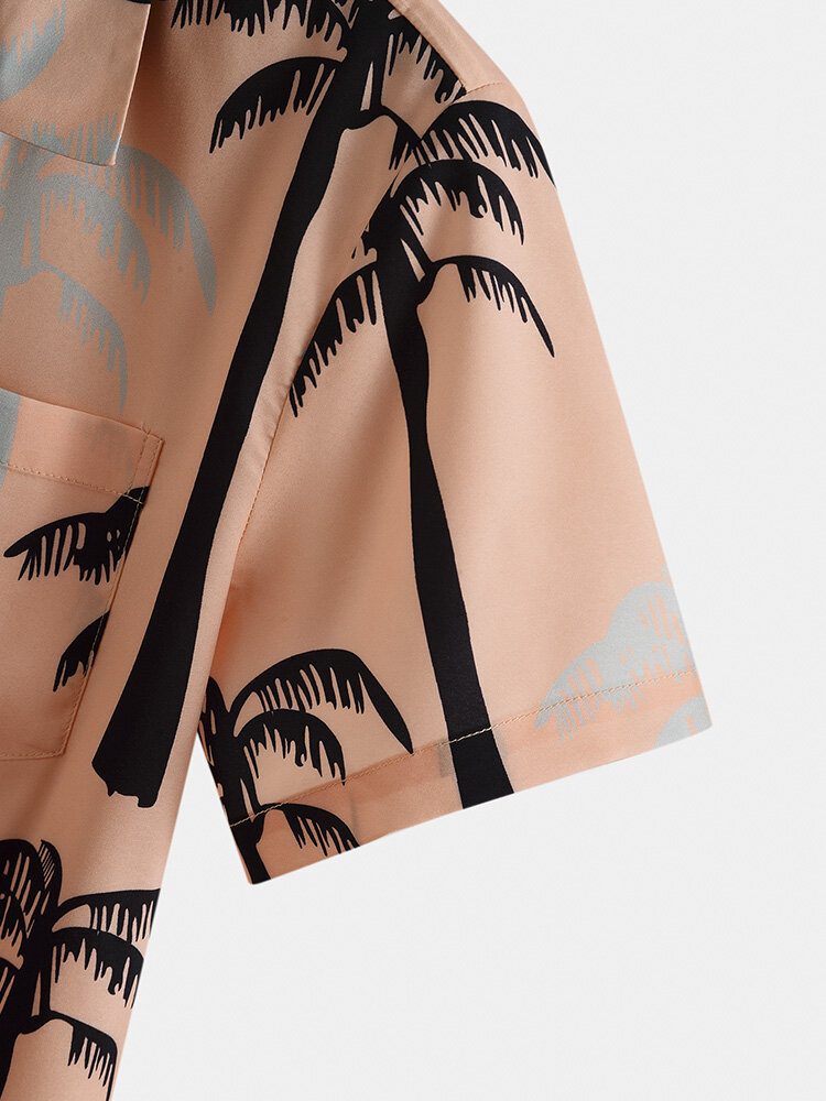 Tropical Coconut Tree Print Revere Collar Holiday To-decks Antrekk