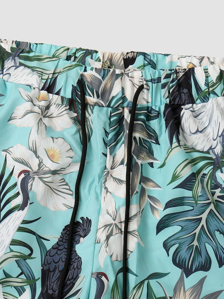 Tropical Plant Print Button Up Holiday Two Piece Outfits