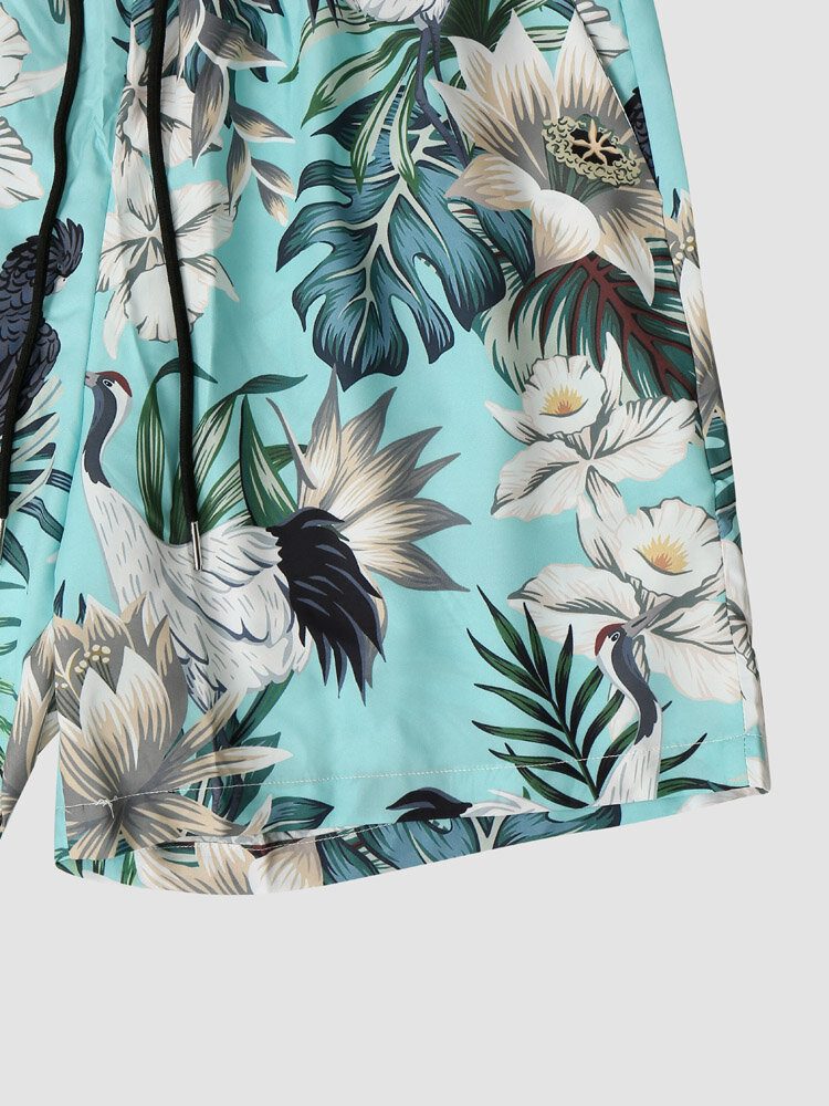 Tropical Plant Print Button Up Holiday Two Piece Outfits