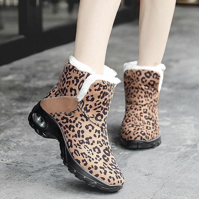 Dame Varmfôret Sklisikre Leopard Slip On Short Snow Støvler