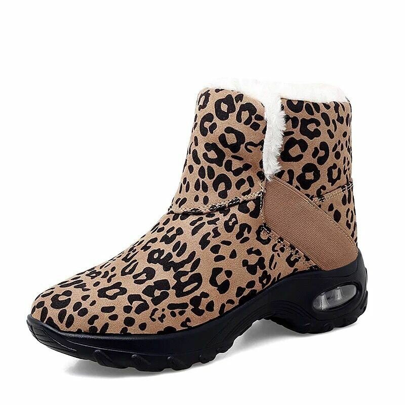 Dame Varmfôret Sklisikre Leopard Slip On Short Snow Støvler