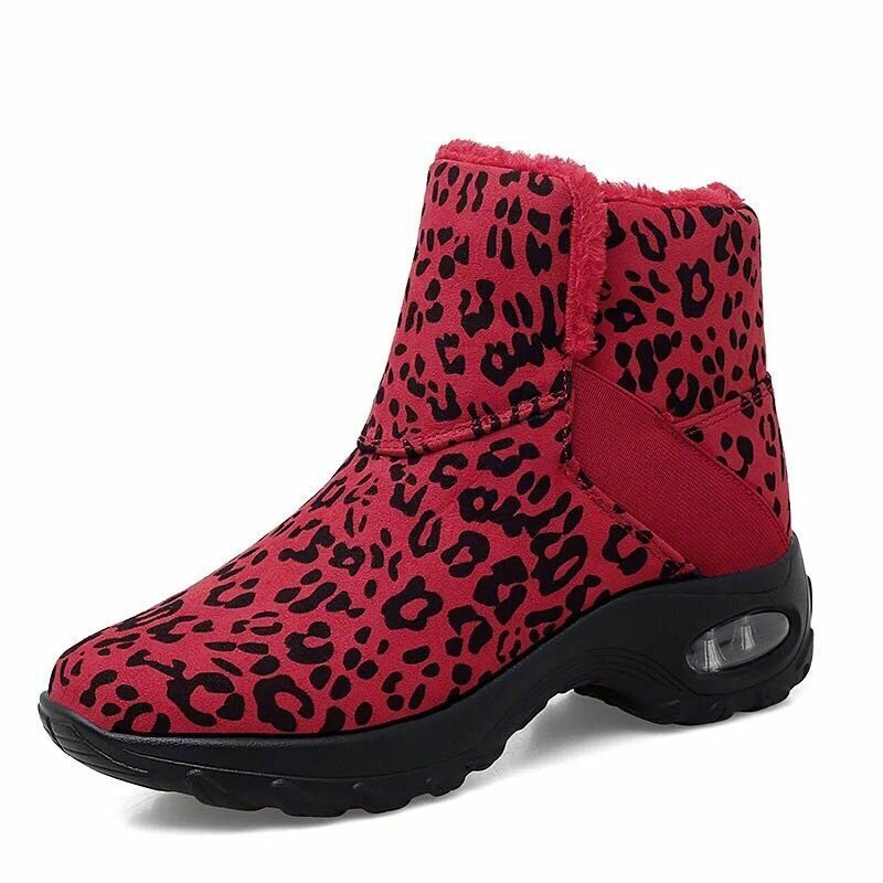 Dame Varmfôret Sklisikre Leopard Slip On Short Snow Støvler