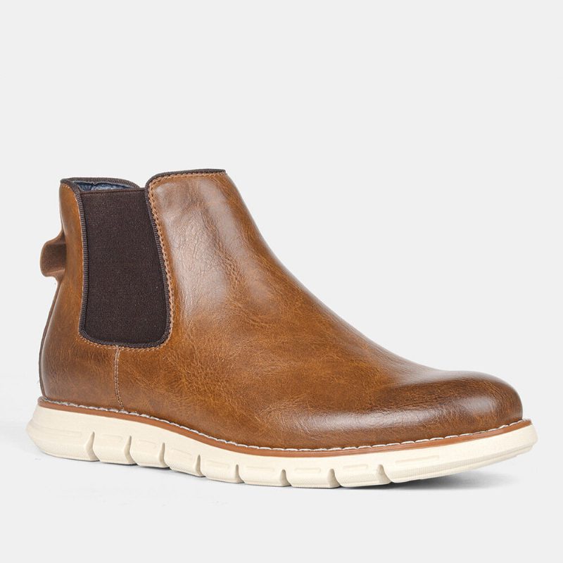 Herre Skinn Myk Såle Rund Toe Slip On Trendy Chelsea Casual Støvler