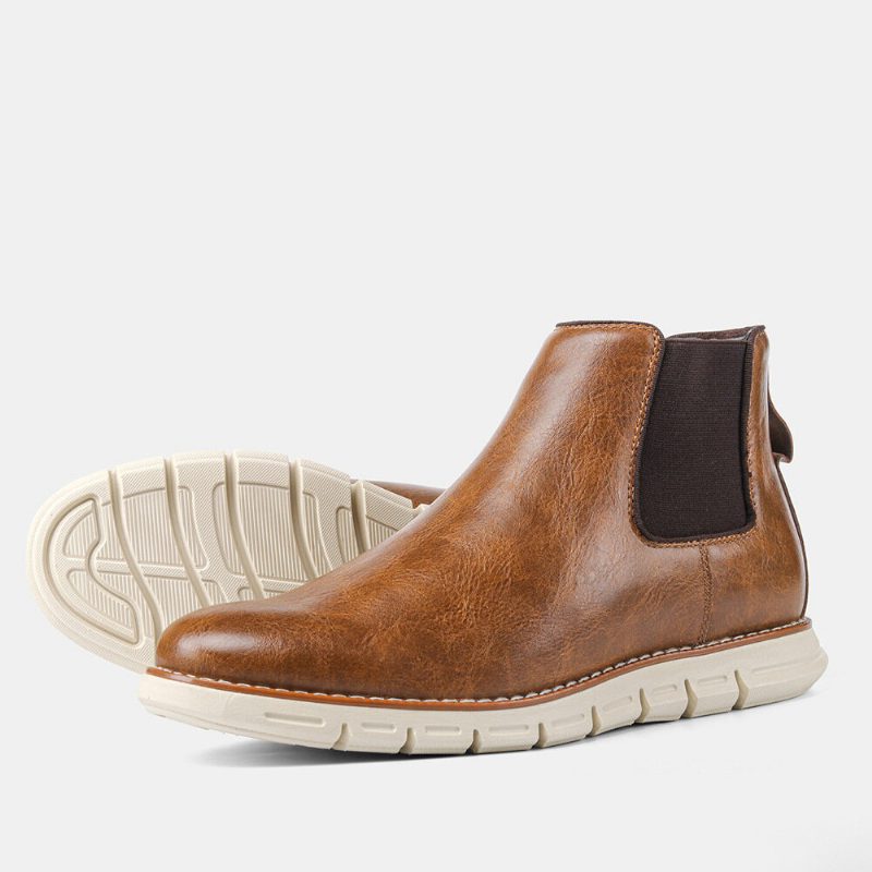 Herre Skinn Myk Såle Rund Toe Slip On Trendy Chelsea Casual Støvler