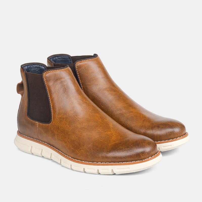 Herre Skinn Myk Såle Rund Toe Slip On Trendy Chelsea Casual Støvler