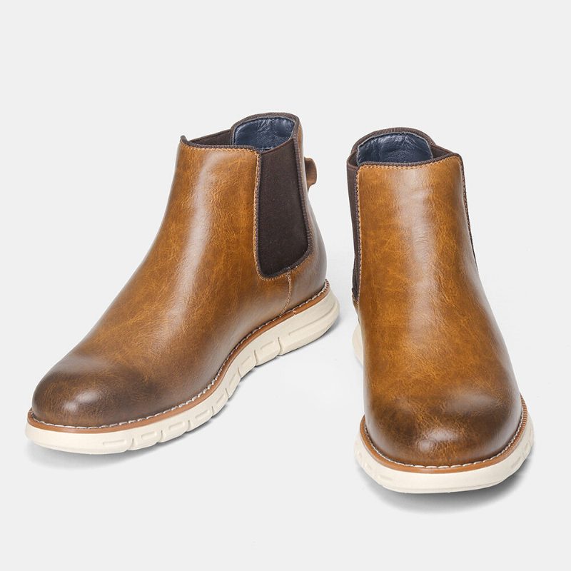 Herre Skinn Myk Såle Rund Toe Slip On Trendy Chelsea Casual Støvler