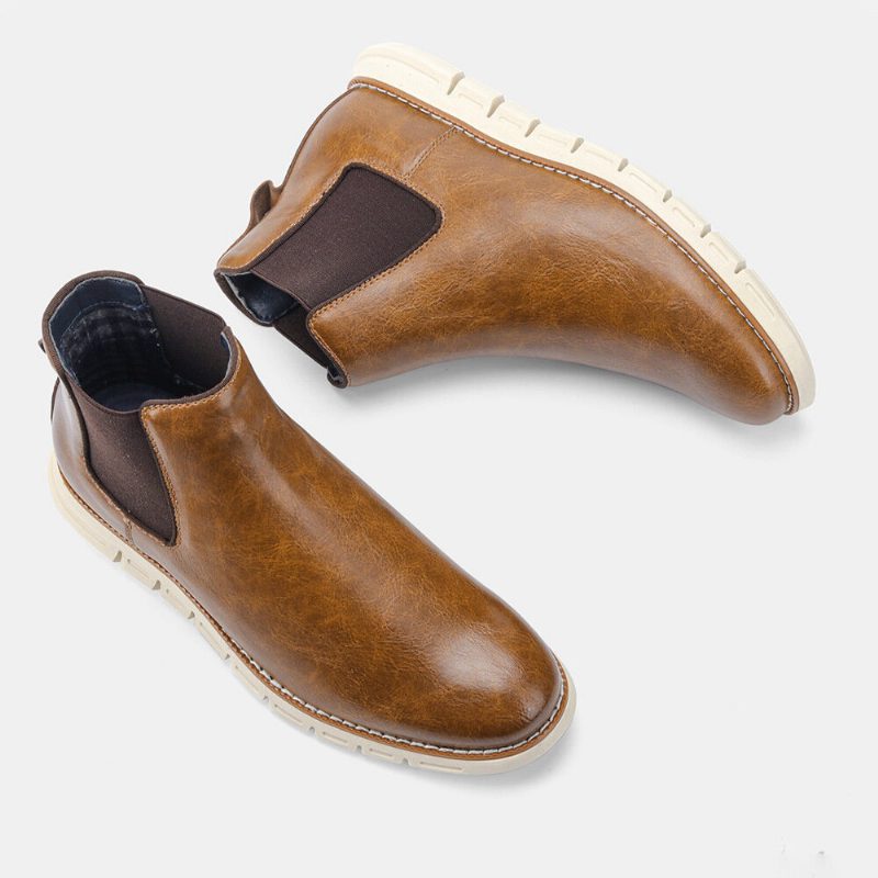 Herre Skinn Myk Såle Rund Toe Slip On Trendy Chelsea Casual Støvler