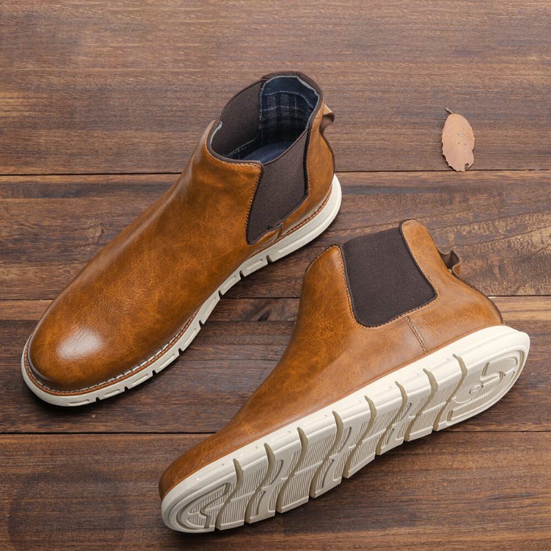 Herre Skinn Myk Såle Rund Toe Slip On Trendy Chelsea Casual Støvler