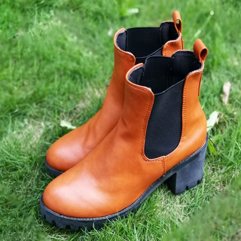 Kvinner Casual Slip On Rund Toe Platform Chunky Hæl Ankelstøvler