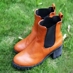 Kvinner Casual Slip On Rund Toe Platform Chunky Hæl Ankelstøvler