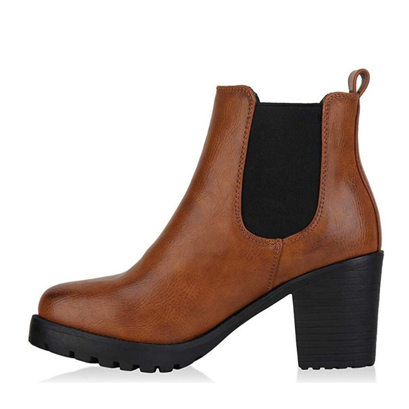 Kvinner Casual Slip On Rund Toe Platform Chunky Hæl Ankelstøvler