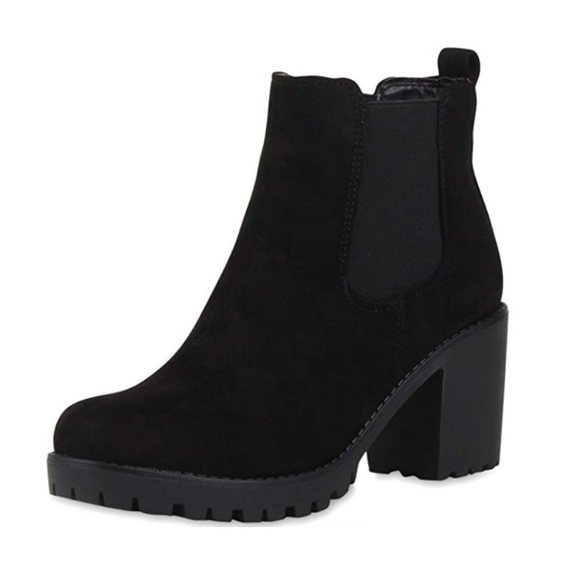 Kvinner Casual Slip On Rund Toe Platform Chunky Hæl Ankelstøvler