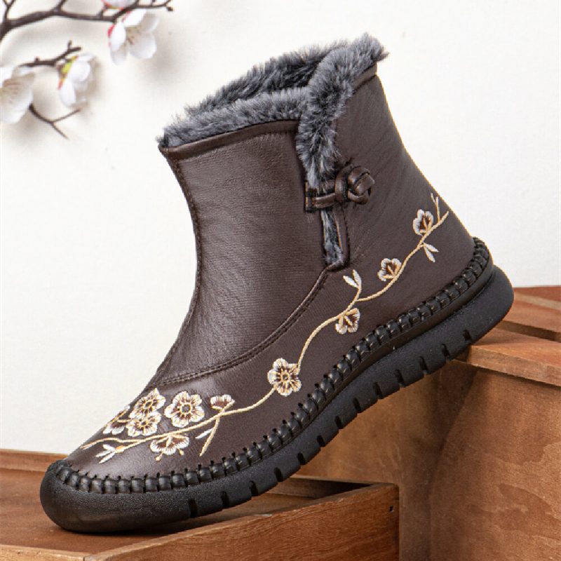 Kvinner Ensfarge Uformell Retro Brodert Varm Komfortabel Myk Flate Kort Boot