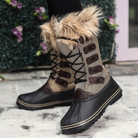 Kvinner Solid Furry Varm Sklibestandig Cross Strap Mid Calf Snow Støvler