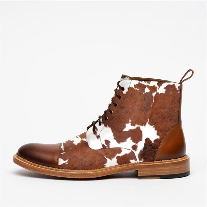 Menn Cow Spot Printed Cap Toe Comfy Ankel Jack Støvler