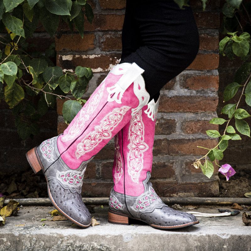 Pluss Størrelse Dame Retro Floral Brodert Mid Calf Cowboy Støvler